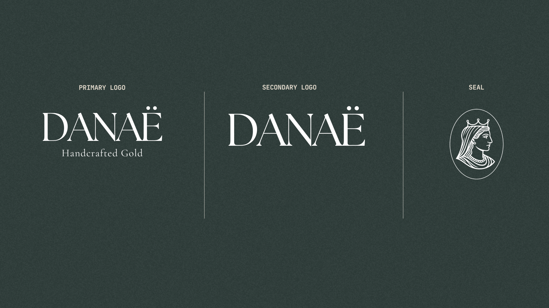 DANAË primary logo, secondary logo, and seal